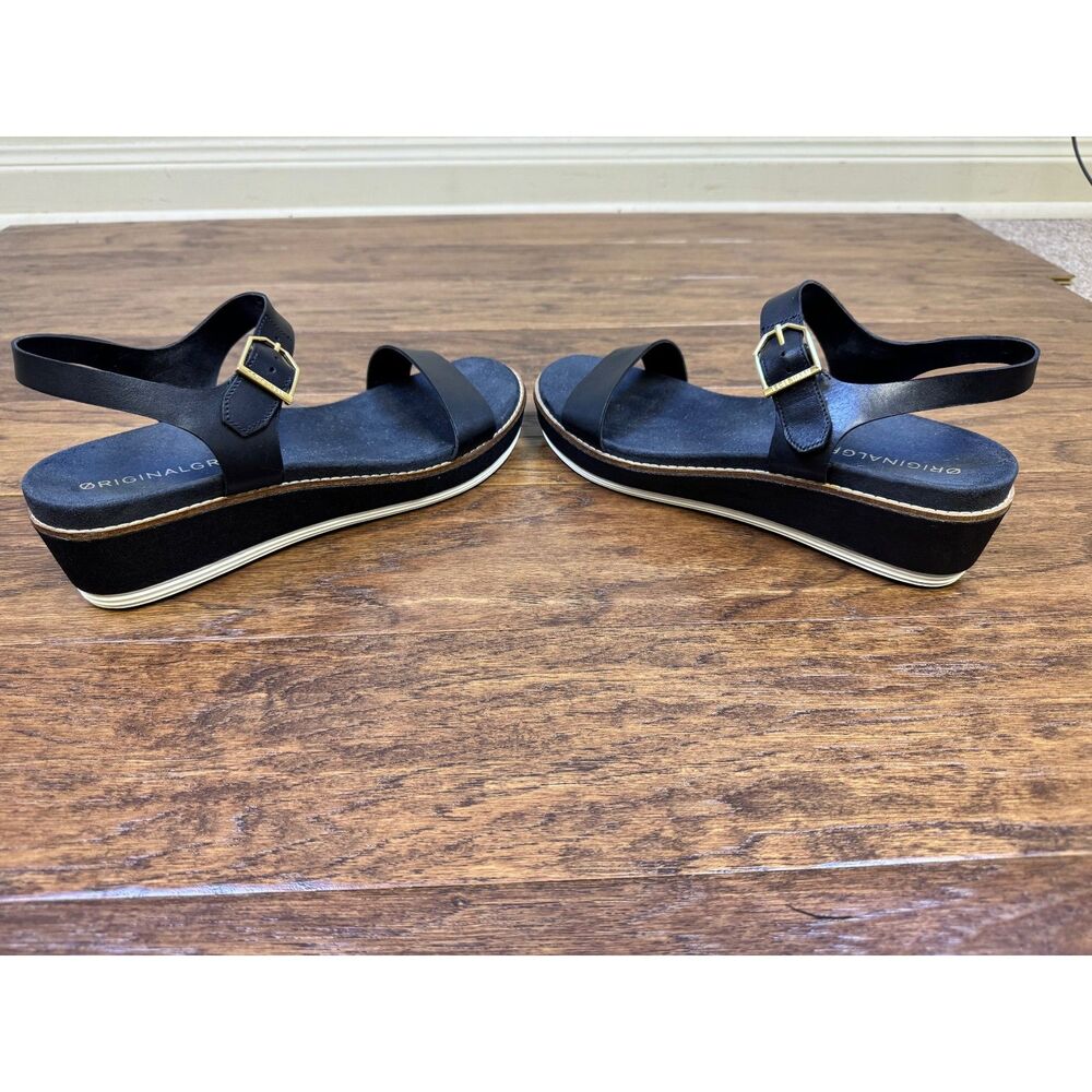 COLE HAAN Original Grand Flatform Wedge Sandal, Black Leather, Sz 11B - Picture 7 of 11